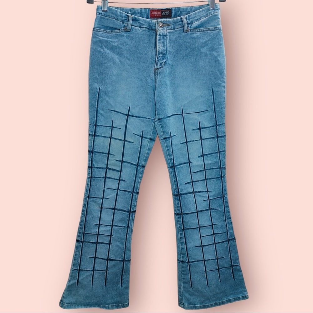 Younique Jeans Vintage Y2K Mid-Rise Stripe Print Bootcut Jeans